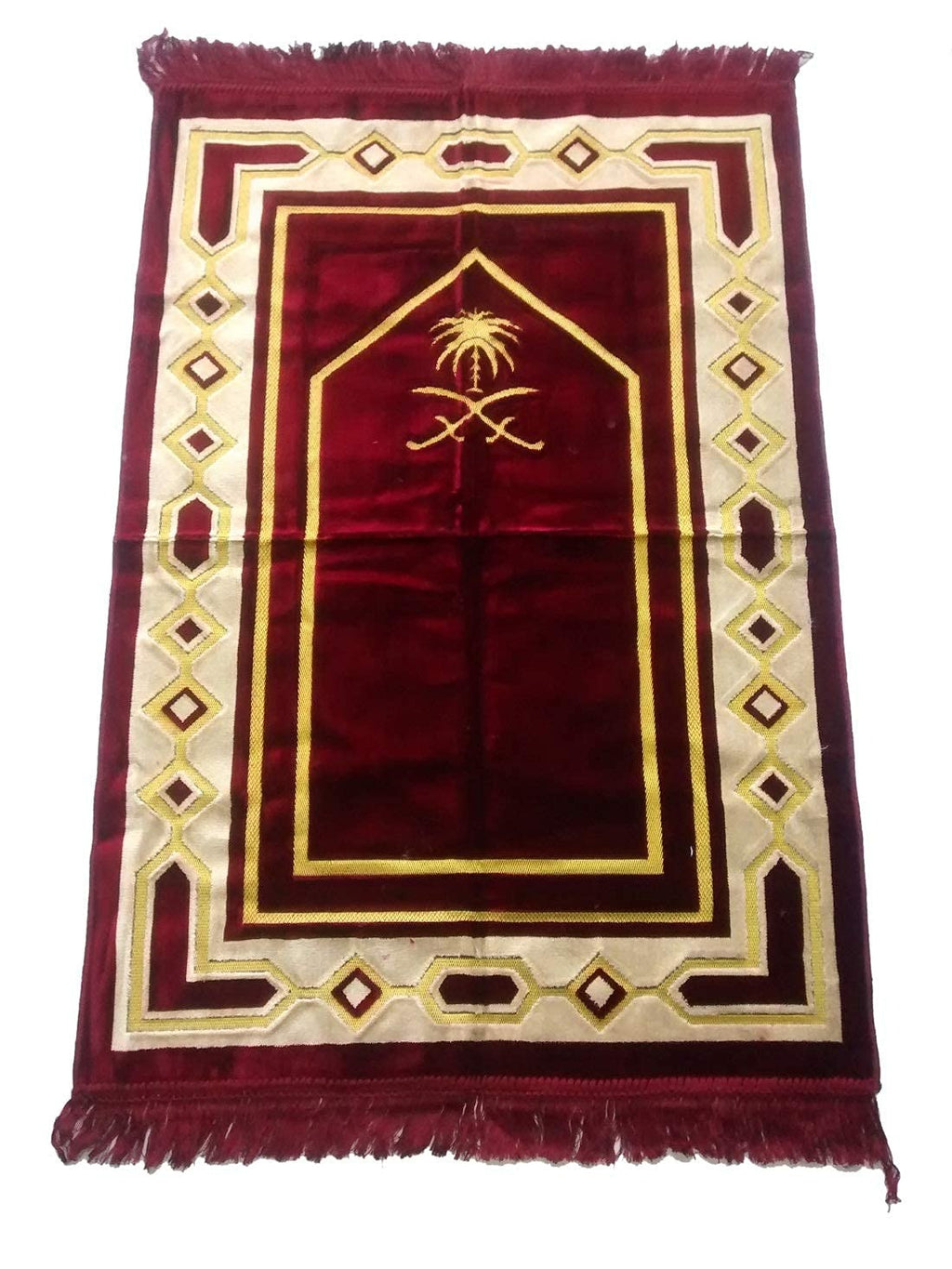 Weavers Villa Prayer Mat/Aasan/Meditation Mat - Velvet Mat for Pooja, Meditation, Namaz - Maroon 70cm X 110cm - Perfect Aasan for Puja/Prayer - Floor Mat for Sitting, Multipurpose Rug