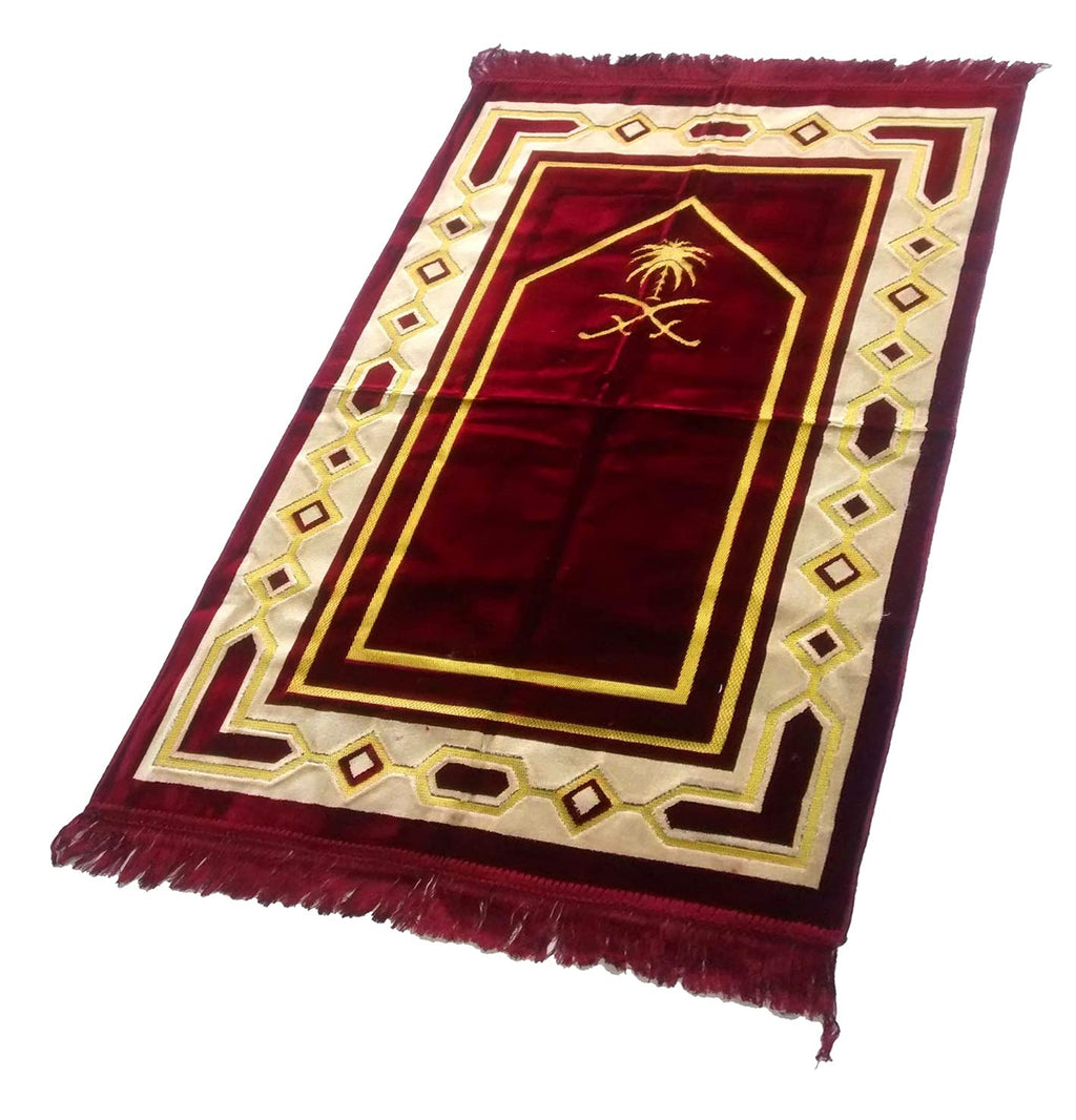 Weavers Villa Prayer Mat/Aasan/Meditation Mat - Velvet Mat for Pooja, Meditation, Namaz - Maroon 70cm X 110cm - Perfect Aasan for Puja/Prayer - Floor Mat for Sitting, Multipurpose Rug