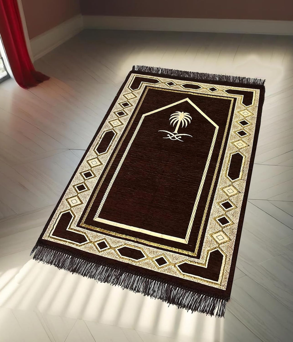 Weavers Villa Prayer Mat/Aasan/Meditation Mat - Velvet Mat for Pooja, Meditation, Namaz - Maroon 70cm X 110cm - Perfect Aasan for Puja/Prayer - Floor Mat for Sitting, Multipurpose Rug