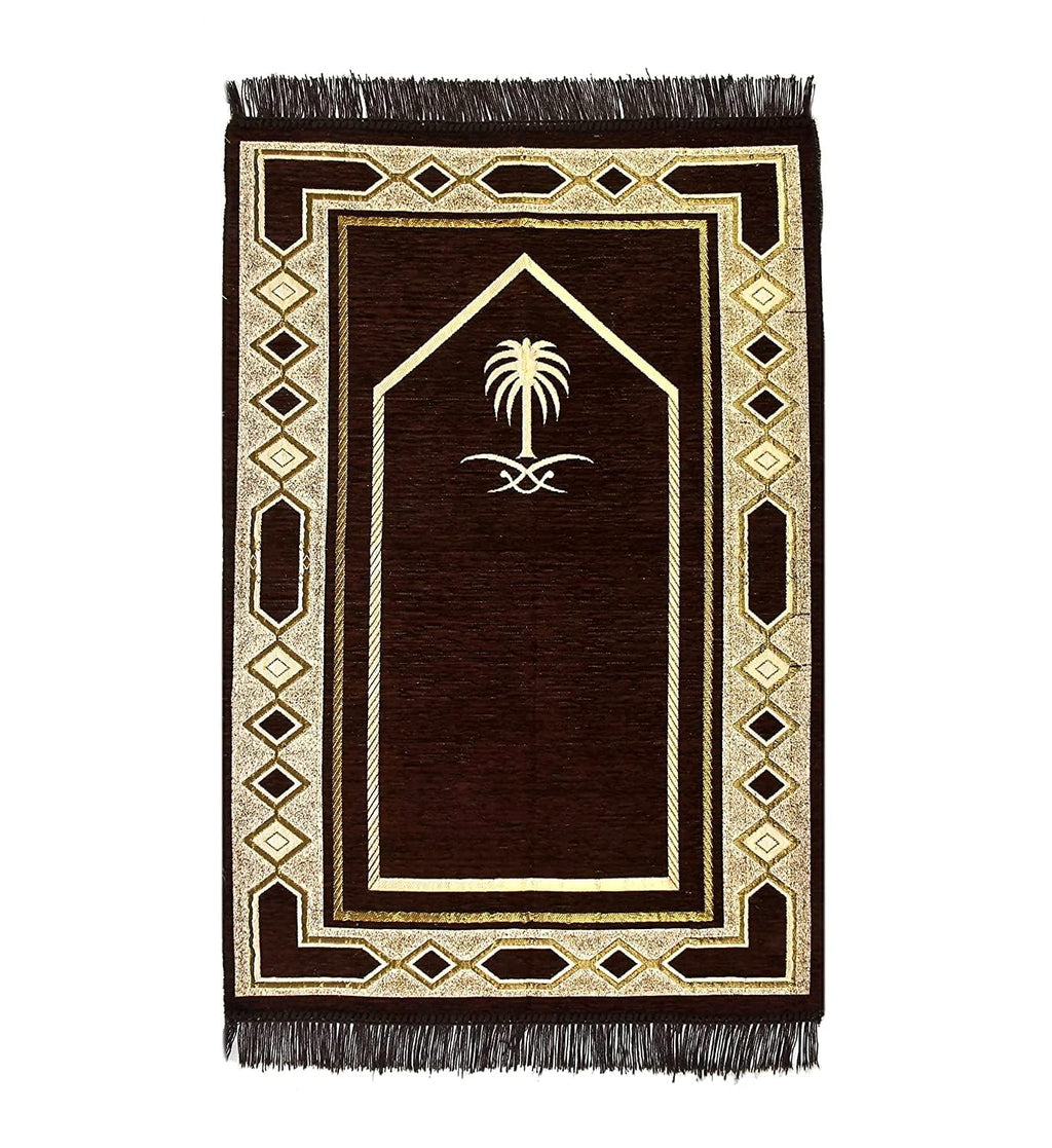 Weavers Villa Prayer Mat/Aasan/Meditation Mat - Velvet Mat for Pooja, Meditation, Namaz - Maroon 70cm X 110cm - Perfect Aasan for Puja/Prayer - Floor Mat for Sitting, Multipurpose Rug