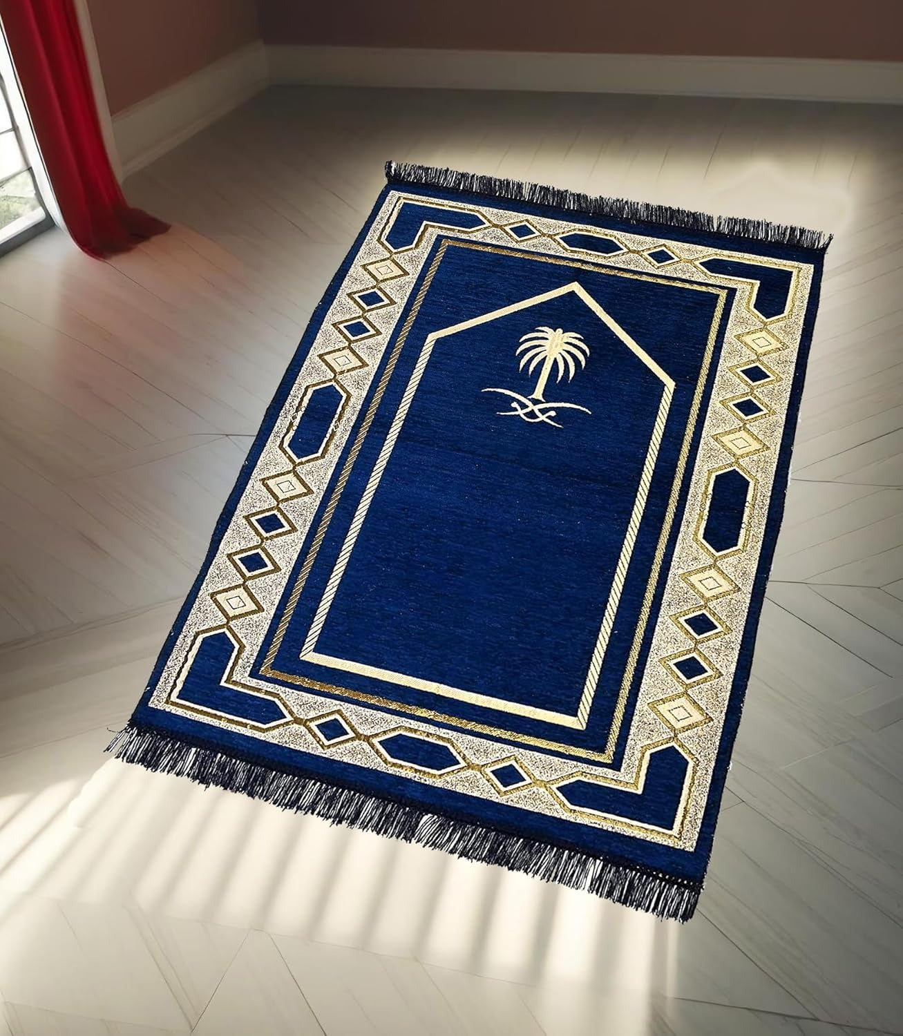 Weavers Villa Prayer Mat/Aasan/Meditation Mat - Velvet Mat for Pooja, Meditation, Namaz - Maroon 70cm X 110cm - Perfect Aasan for Puja/Prayer - Floor Mat for Sitting, Multipurpose Rug